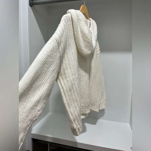 Aerie Street Cream Wool Blend Oversized Chunky Knit Sweater Hoodie S NWOT - Picture 6 of 10